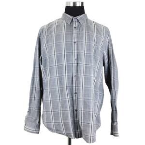 Structure Cotton Gray Checkered Long Sleeve Button Shirt Mens XXL Modern Fit
